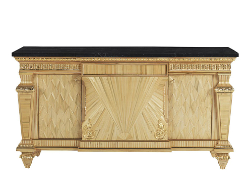 Natural Wood Handcrafted Sideboard with Marble Top