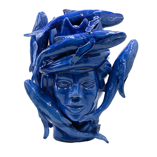 Lustrous Blue Moor's Head Sculpture