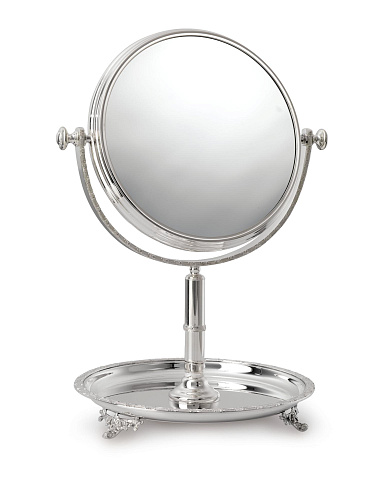 Silver-Plated Round Mirror With Tray