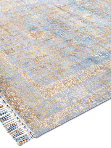 Gold / Blue Hand-Knotted Silk Rug