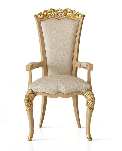 Ivory/Gold Italian Chair with Armrests