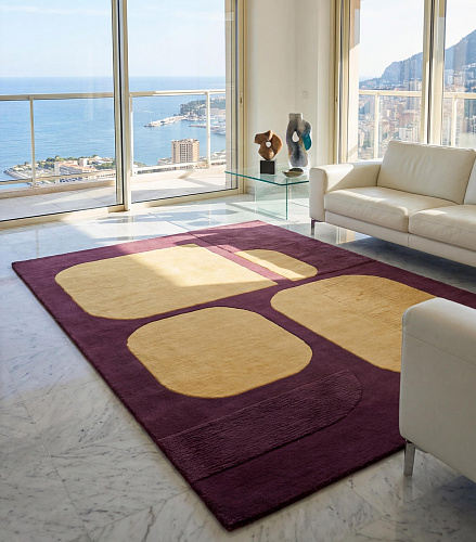 Rounded Blocks Plum Designer Rug