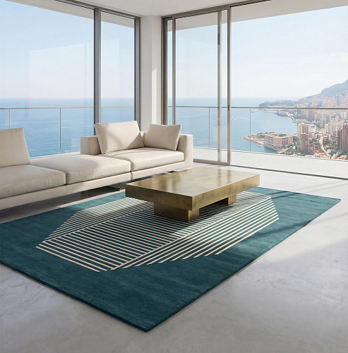 Octagon Lines Teal Luxury Rug