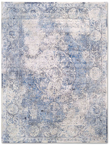 Silver Blue Hand-Knotted Silk / Wool Rug