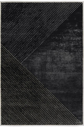 Hand Woven Black Striped Viscose / Wool Rug