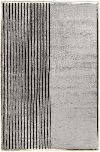 Hand Woven Grey Striped Viscose / Wool Rug