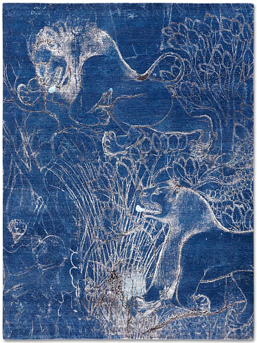 Two Lions Navy Hand-Woven Exquisite Rug