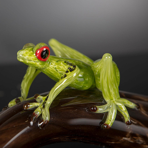 Glass Frog on Branch Artisan Figurine