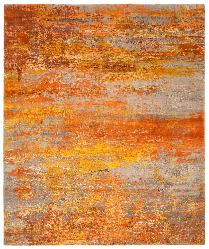 Artwork Wool & Silk Orange Luxury Rug