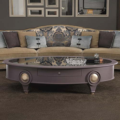 Oval Smoked Mirror Low Coffee Table