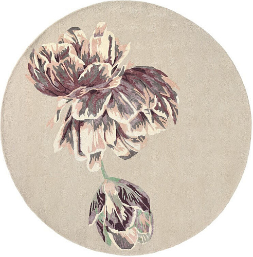Hand Woven Floral Beige Circle Rug