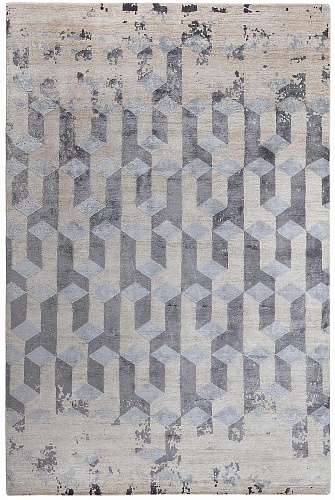Faded Geometric Hand-Knotted Rug