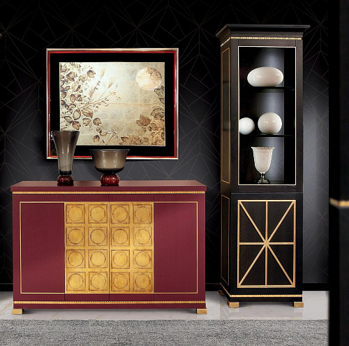Tall Black Lacquered Display Cabinet
