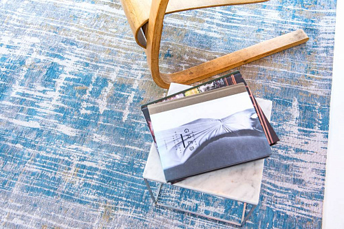 Abstract Blue Flatwoven Belgian Rug