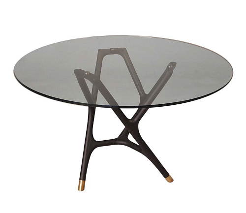Joyce Round Gray Glass Top Artisan Dining Table