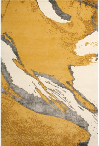 Abstract Yellow Viscose / Wool Handwoven Luxury Rug