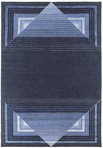 Blue Geometric Wool / Viscose Luxury Rug