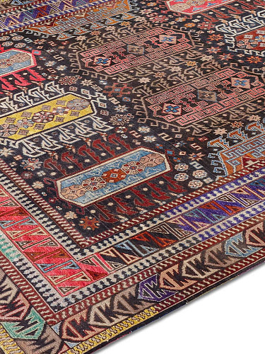 Original Natural Black Hand-Knotted Wool Rug