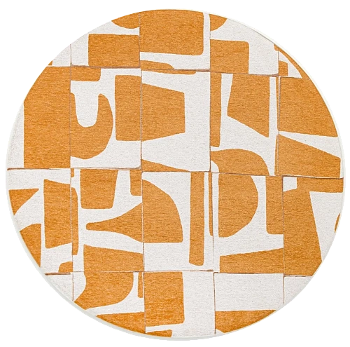 Golden Ochre Geometric Round Rug