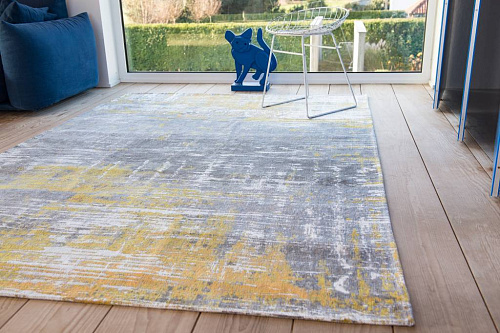 Abstract Grey / Yellow Flatwoven Belgian Rug