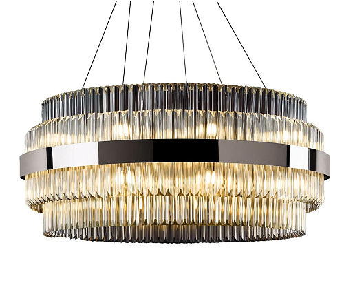 Modern Round Nickel Triedro Chandelier