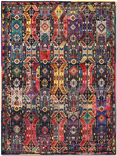 Original Natural Black Hand-Knotted Wool Rug