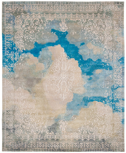 Beige / Blue Luxury Rug Cloud & Medallion