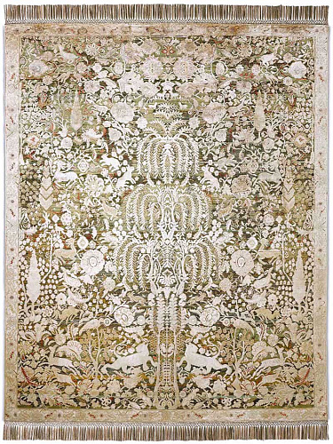 Gold / Green Luxury Silk / Wool Rug