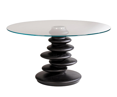Ometto Round Black Glass Top Italian Dining Table