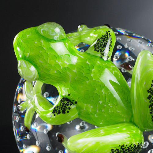 Green Frog on Sphere Artisan Figurine
