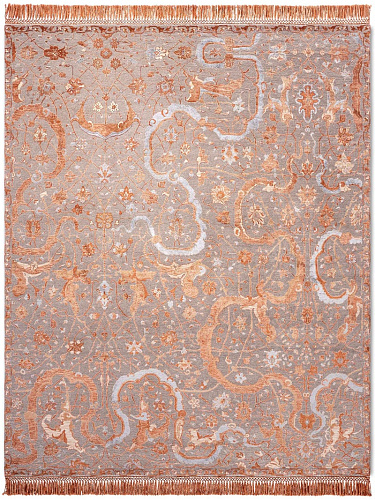 Tabriz Orange Hand-Knotted Wool / Silk Rug