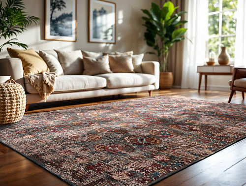 Vintage Geometric Red Area Rug