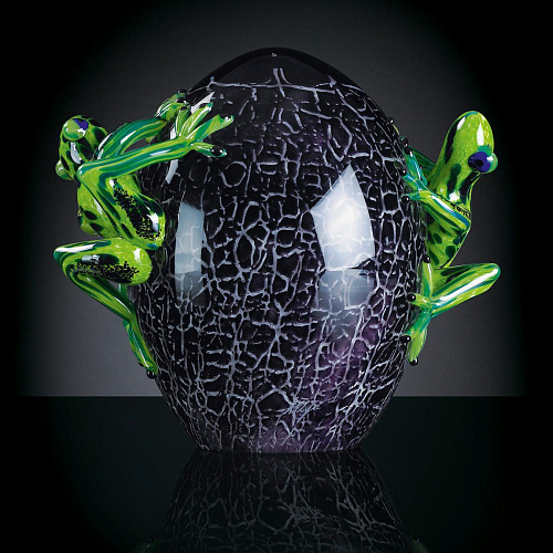 Crackled Glass Egg with Frogs