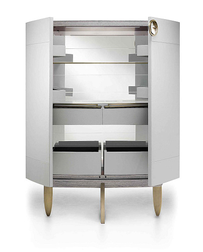 Premium Leather Bar Cabinet with Pearl and Bronze Accents