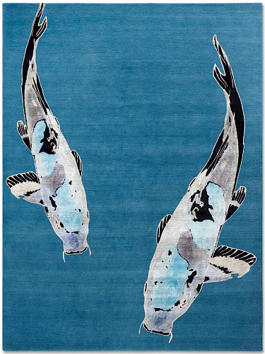 Fish Blue on Turquoise Luxury Hand-Woven Rug