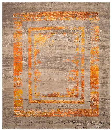 Artwork Wool & Silk Orange / Grey Luxury Rug