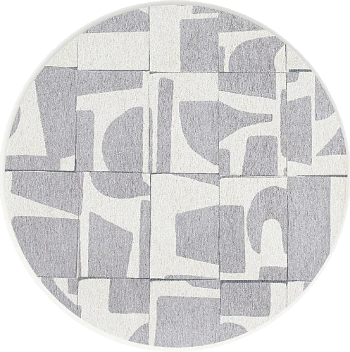 Grey Geometric Round Rug