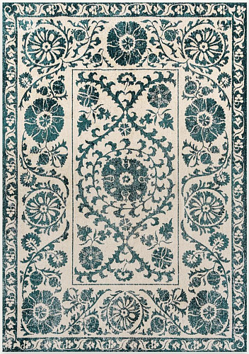 Teal Suzani Floral Motif Rug