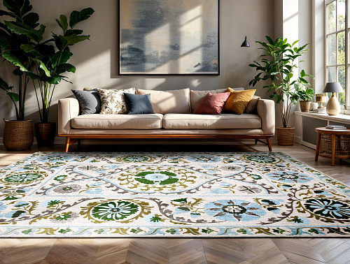 Multicolor Suzani Embroidered Rug