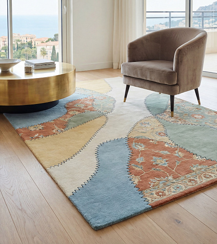 Pastel Collage Blue Handwoven Rug