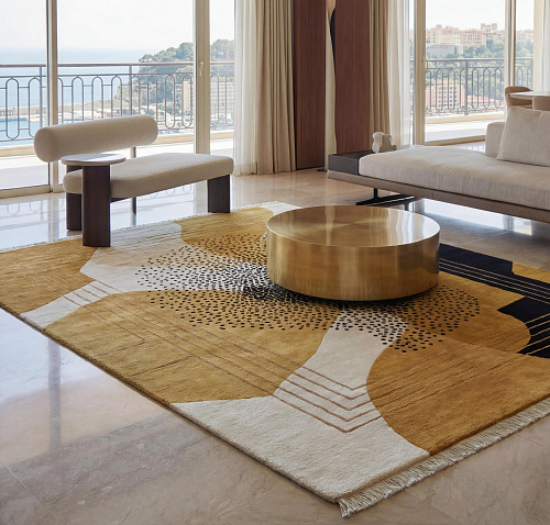 Abstract Figure Gold Handcrafted Rug