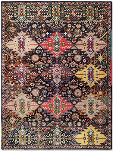 Original Natural Black Hand-Knotted Wool Rug