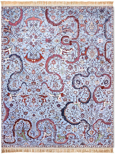 Tabriz Light Blue Hand-Knotted Wool / Silk Rug