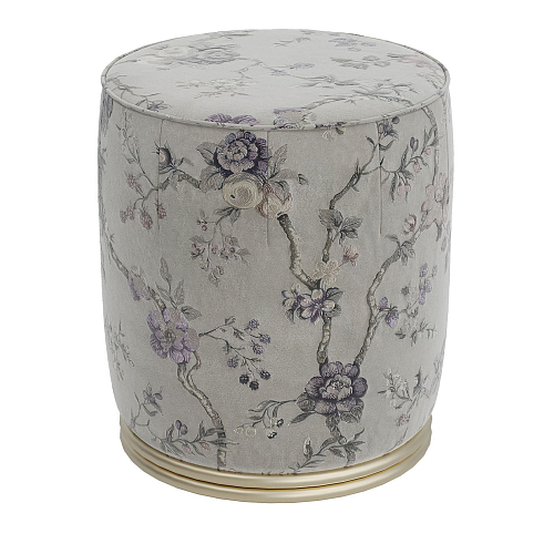 Round White Embroidered Italian Pouf