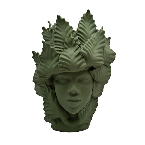 Moor's Head Sculpture with Matte Green Finish