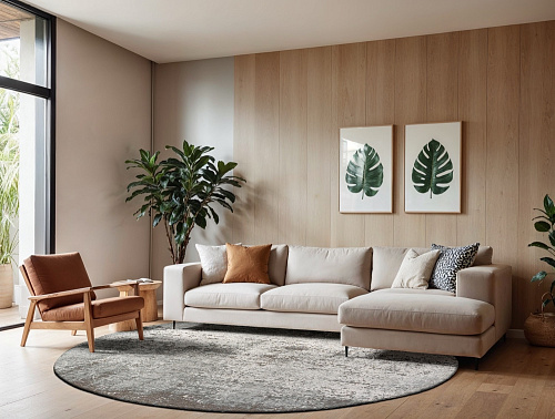 Soft Grey Layered Texture Round Rug