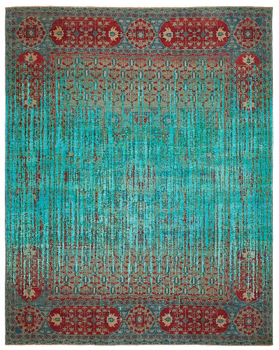 Turquoise Hand-woven Wool / Silk Luxury Rug
