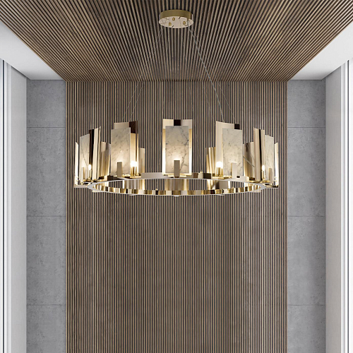 Carrara Marble Round Gold Chandelier