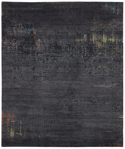 Hand-woven Wool & Silk Luxury Rug Artwork Black