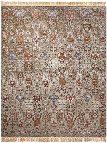 Isfahan Grey / Green Wool & Silk Rug